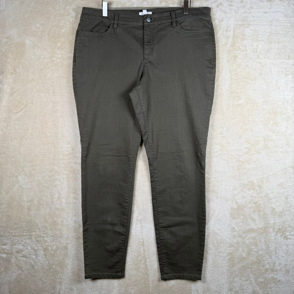 Eileen‎ Fisher Womens 16 Organic Cotton Stretch Slim Pants Olive Green Earthy